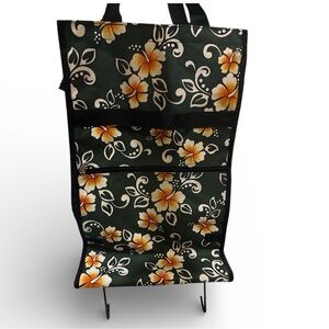 Foldable Rolling Shopping Cart Large Capacity Trolley Reusable Floral Tote Bag